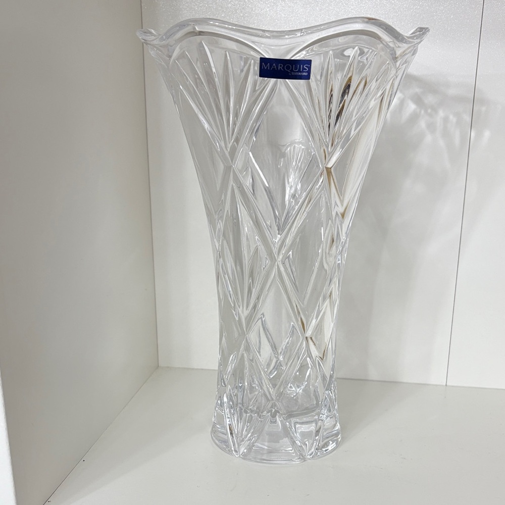 Marquise Clear Crystal Vase with Intricate Design. New without box.